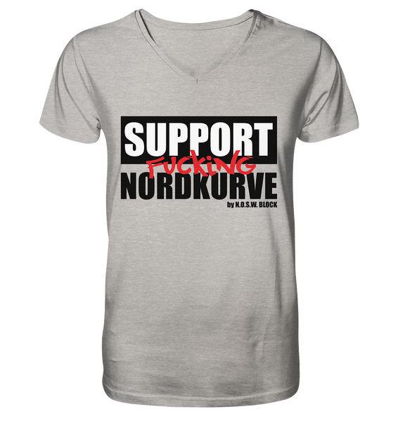 N.O.S.W. BLOCK Fanblock Shirt "SUPPORT FUCKING NORDKURVE" Männer Organic V-Neck T-Shirt heathergrau