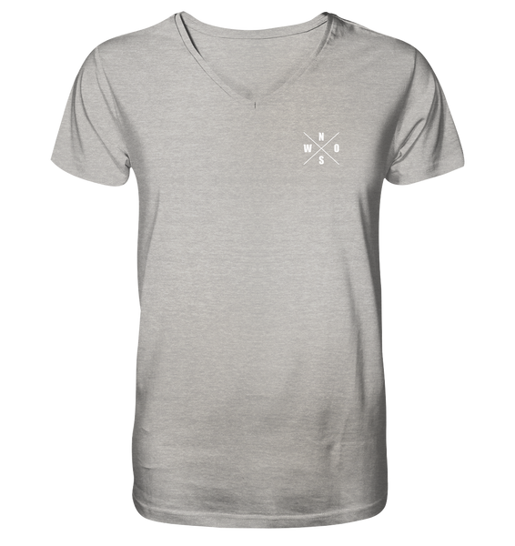 N.O.S.W. BLOCK Fanblock Shirt "AGAINST MODERN FOOTBALL" beidseitig bedrucktes Organic V-Neck T-Shirt heather grau
