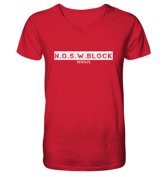 N.O.S.W. BLOCK Shirt "MMXIX" Männer Organic V-Neck Shirt rot