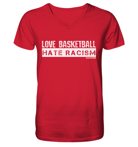 N.O.S.W. BLOCK Gegen Rechts Shirt "LOVE BASKETBALL HATE RACISM" Männer Organic V-Neck T-Shirt rot