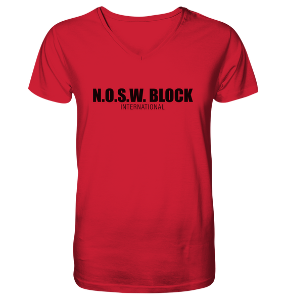 N.O.S.W. BLOCK Shirt "N.O.S.W. BLOCK INTERNATIONAL" Männer Organic V-Neck T-Shirt rot