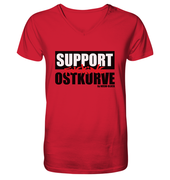 N.O.S.W. BLOCK Fanblock Shirt "SUPPORT FUCKING OSTKURVE" Männer Organic V-Neck T-Shirt rot