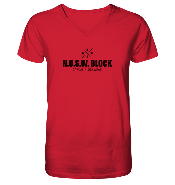 N.O.S.W. BLOCK Shirt "CREW NULL40" beidseitig bedrucktes Männer Organic V-Neck T-Shirt rot