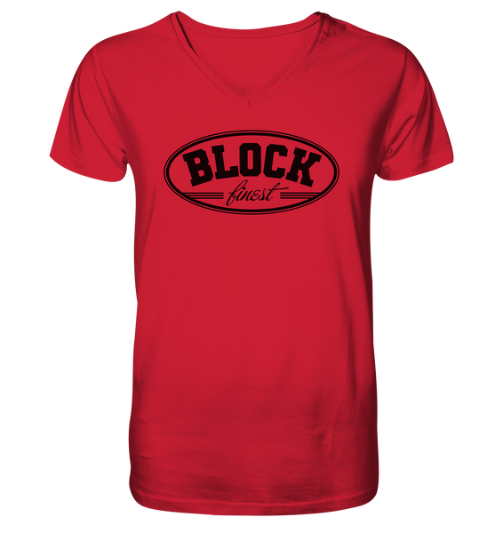 N.O.S.W. BLOCK Fanblock Shirt "BLOCK finest" Männer Organic V-Neck T-Shirt rot