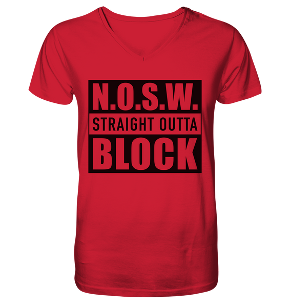 N.O.S.W. BLOCK Shirt "STRAIGHT OUTTA" Männer Organic V-Neck Shirt rot