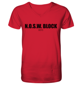 N.O.S.W. BLOCK Shirt "N.O.S.W. BLOCK BOYS" Männer Organic V-Neck T-Shirt rot