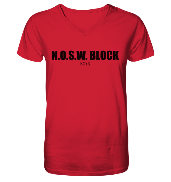 N.O.S.W. BLOCK Shirt "N.O.S.W. BLOCK BOYS" Männer Organic V-Neck T-Shirt rot