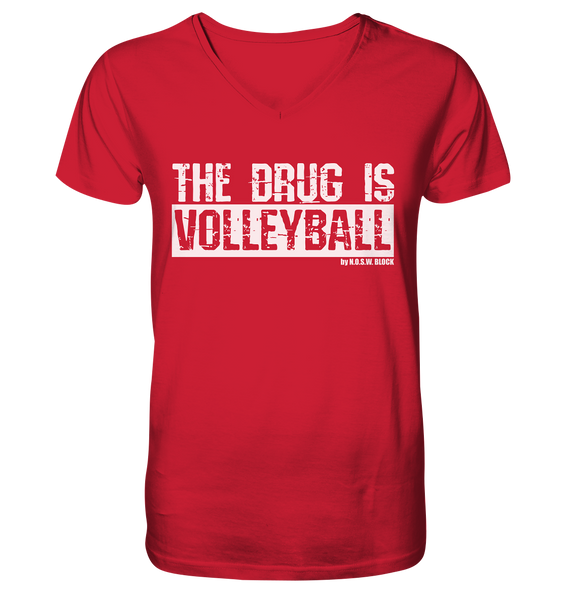 N.O.S.W. BLOCK Fanblock Shirt "THE DRUG IS VOLLEYBALL" Männer Organic V-Neck T-Shirt rot