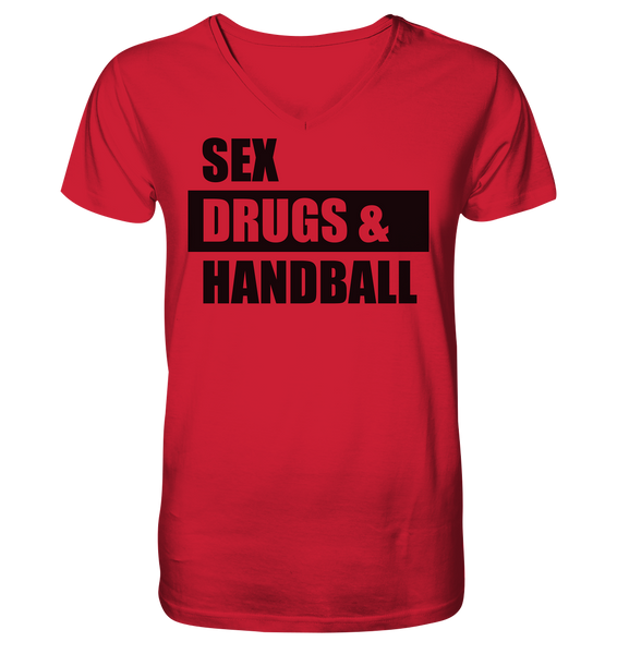 N.O.S.W. BLOCK Fanblock Shirt "SEX, DRUGS & HANDBALL" Männer Organic V-Neck T-Shirt rot