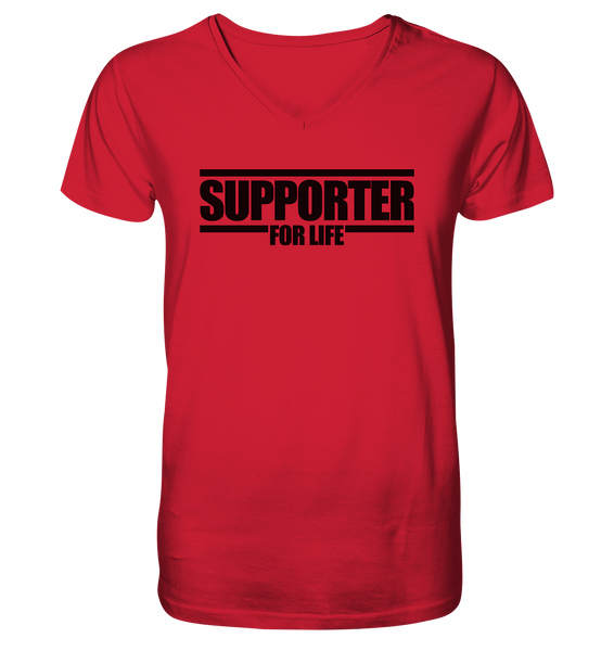 N.O.S.W. BLOCK Fanblock Shirt "SUPPORTER FOR LIFE" Männer Organic V-Neck T-Shirt rot