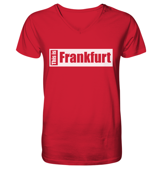 N.O.S.W. BLOCK Fanblock City Shirt "THIS IS FRANKFURT" Männer Organic V-Neck T-Shirt rot