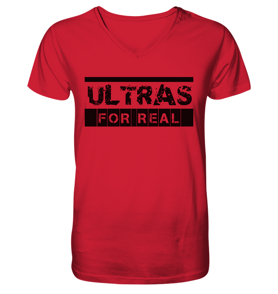 N.O.S.W. BLOCK Ultras Shirt "ULTRAS FOR REAL" beidseitig bedrucktes Männer Organic V-Neck T-Shirt rot