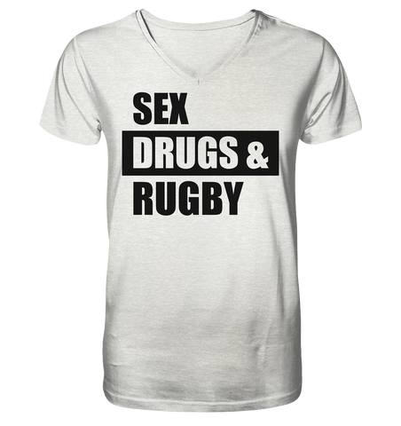 N.O.S.W. BLOCK Fanblock Shirt "SEX, DRUGS & RUGBY" Männer Organic V-Neck T-Shirt creme heather grau