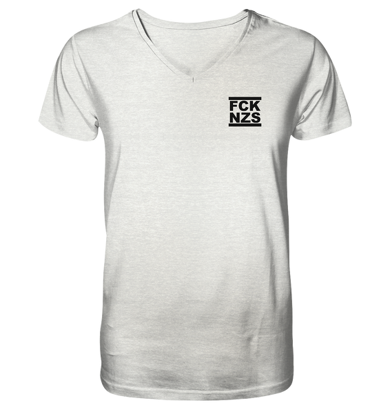 N.O.S.W. BLOCK Gegen Rechts Shirt "FCK NZS" beidseitig bedrucktes Männer Organic V-Neck T-Shirt creme heather grau