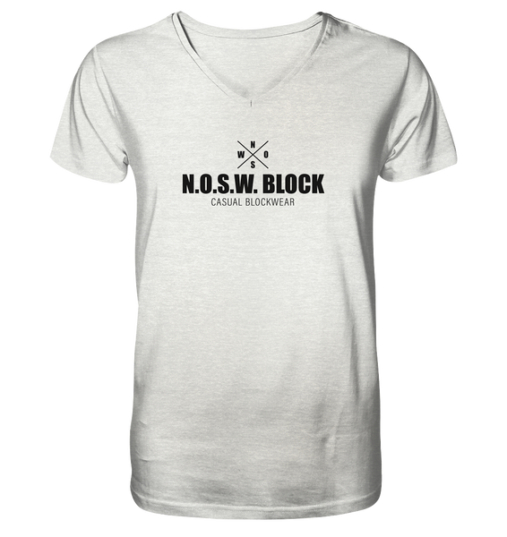 N.O.S.W. BLOCK Shirt "CREW NULL40" beidseitig bedrucktes Männer Organic V-Neck T-Shirt creme heather grau