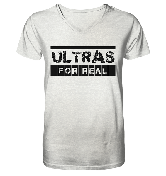 N.O.S.W. BLOCK Ultras Shirt "ULTRAS FOR REAL" beidseitig bedrucktes Männer Organic V-Neck T-Shirt creme heather grau
