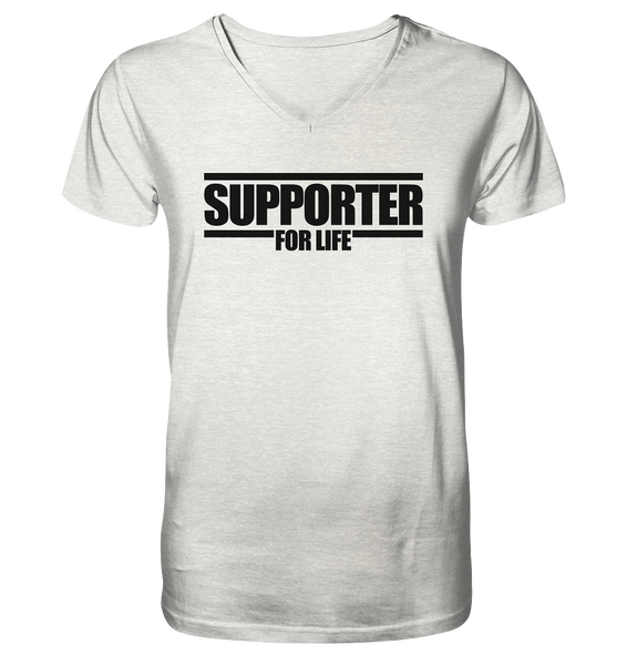N.O.S.W. BLOCK Fanblock Shirt "SUPPORTER FOR LIFE" Männer Organic V-Neck T-Shirt creme heather grau