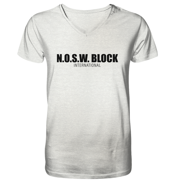 N.O.S.W. BLOCK Shirt "N.O.S.W. BLOCK INTERNATIONAL" Männer Organic V-Neck T-Shirt creme heather grau