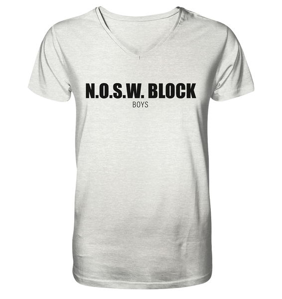 N.O.S.W. BLOCK Shirt "N.O.S.W. BLOCK BOYS" Männer Organic V-Neck T-Shirt creme heather grau