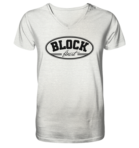 N.O.S.W. BLOCK Fanblock Shirt "BLOCK finest" Männer Organic V-Neck T-Shirt creme heather grau