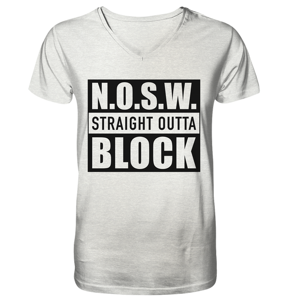 N.O.S.W. BLOCK Shirt "STRAIGHT OUTTA" Männer Organic V-Neck Shirt creme heather grau