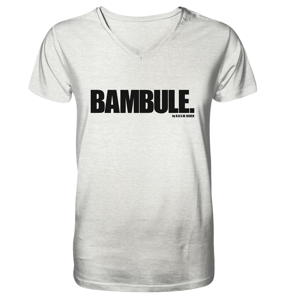 N.O.S.W. BLOCK Fanblock Shirt "BAMBULE." Männer Organic V-Neck T-Shirt creme heather grau