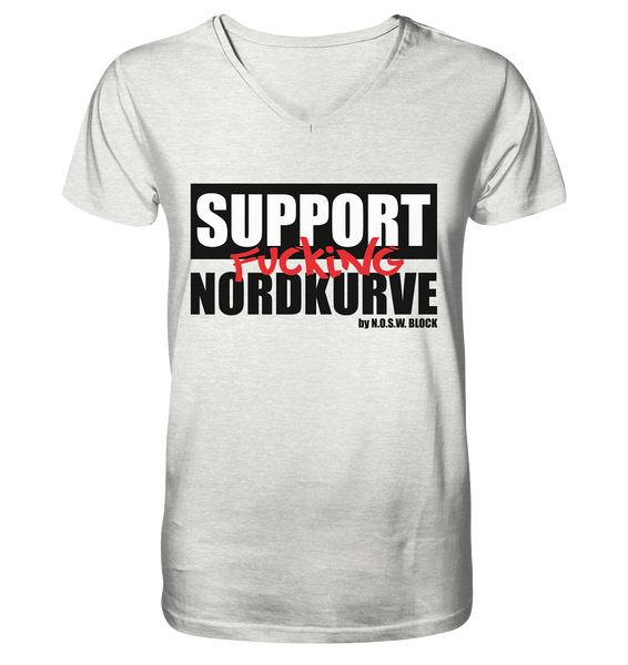 N.O.S.W. BLOCK Fanblock Shirt "SUPPORT FUCKING NORDKURVE" Männer Organic V-Neck T-Shirt cremegrau