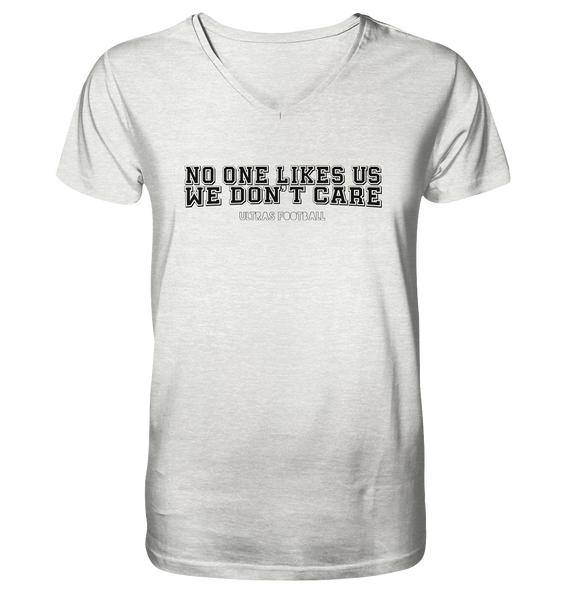 BLOCK.FC Shirt "NO ONE LIKES US WE DON´T CARE" Männer Organic V-Neck T-Shirt creme heather grau