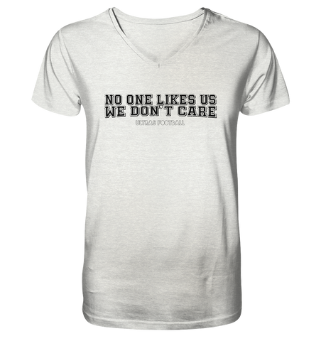 BLOCK.FC Shirt "NO ONE LIKES US WE DON´T CARE" Männer Organic V-Neck T-Shirt creme heather grau