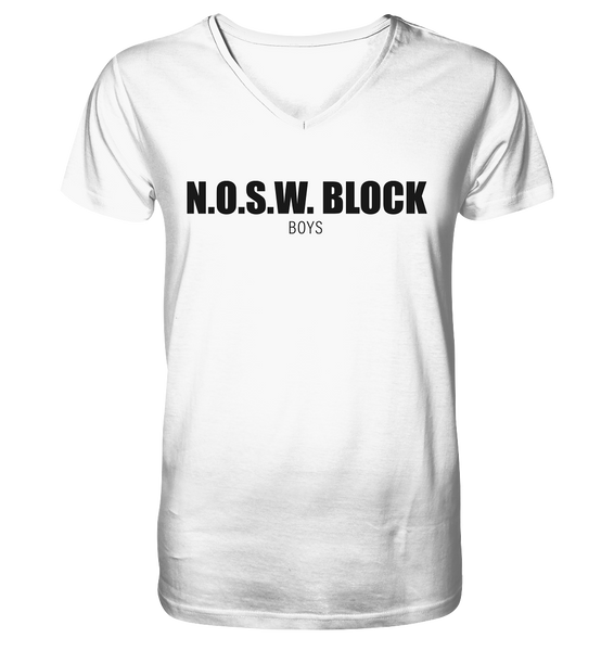 N.O.S.W. BLOCK Shirt "N.O.S.W. BLOCK BOYS" Männer Organic V-Neck T-Shirt weiss