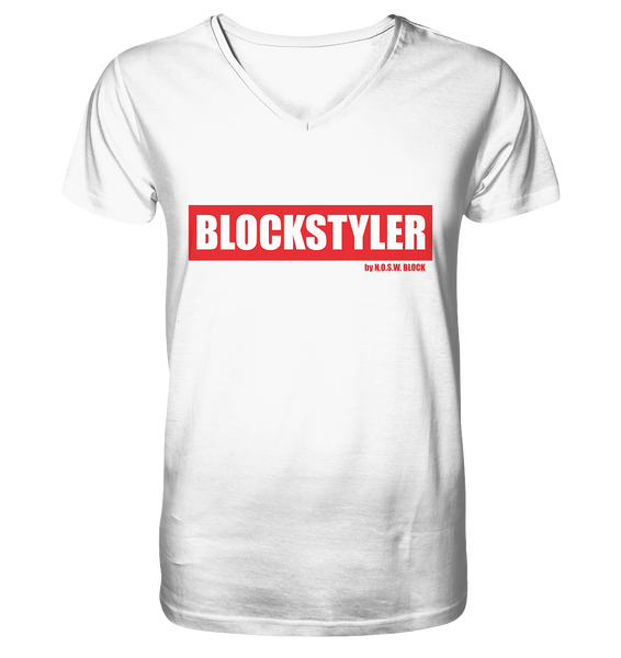 N.O.S.W. BLOCK Fanblock Shirt "BLOCKSTYLER" Männer Organic V-Neck T-Shirt weiss