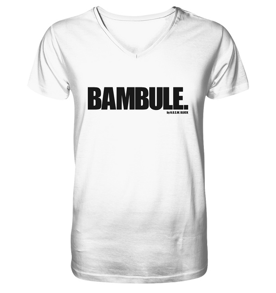 N.O.S.W. BLOCK Fanblock Shirt "BAMBULE." Männer Organic V-Neck T-Shirt weiss