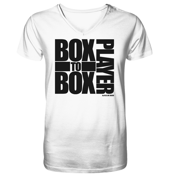 N.O.S.W. BLOCK Fanblock Shirt "BOX TO BOX PLAYER" Männer Organic V-Neck T-Shirt weiss