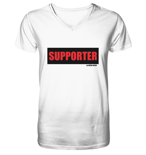 N.O.S.W. BLOCK Fanblock Shirt "SUPPORTER" Männer Organic V-Neck T-Shirt weiss