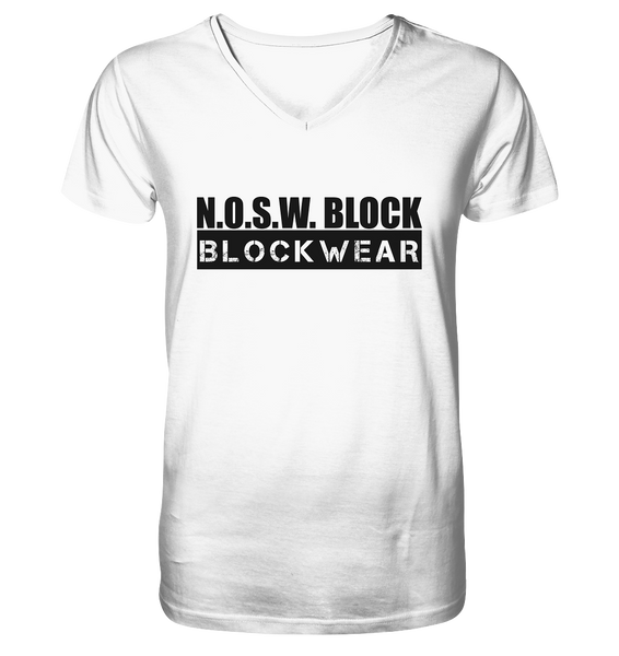 N.O.S.W. BLOCK Shirt "BLOCKWEAR" Männer Organic V-Neck T-Shirt weiss