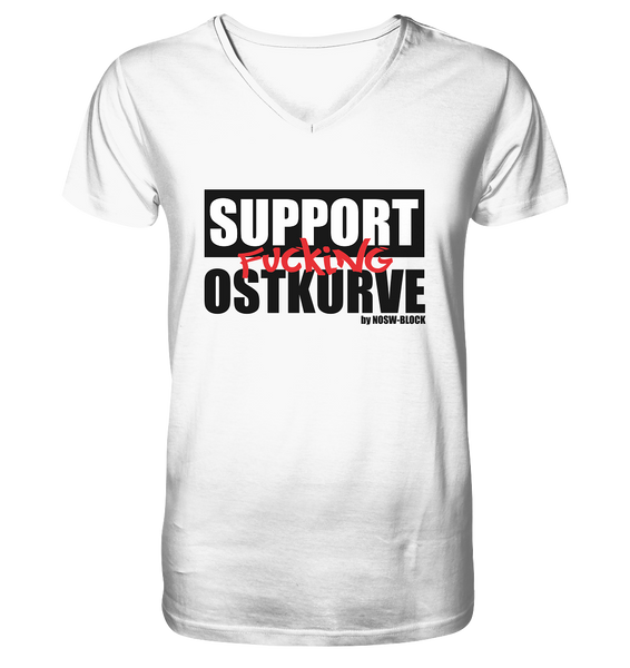 N.O.S.W. BLOCK Fanblock Shirt "SUPPORT FUCKING OSTKURVE" Männer Organic V-Neck T-Shirt weiss