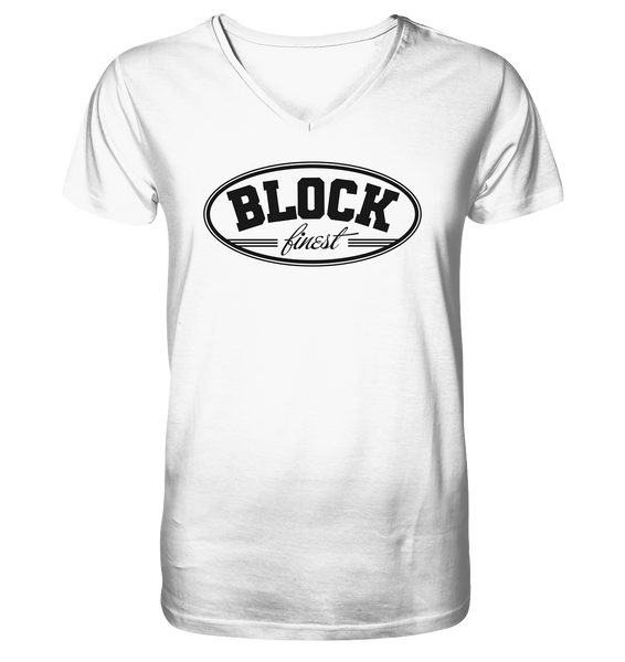 N.O.S.W. BLOCK Fanblock Shirt "BLOCK finest" Männer Organic V-Neck T-Shirt weiss
