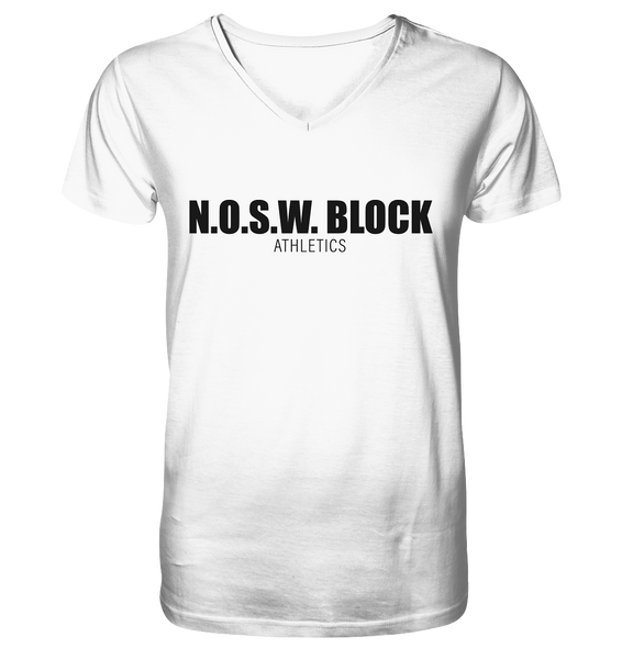 N.O.S.W. BLOCK Shirt "N.O.S.W. BLOCK ATHLETICS" Männer Organic V-Neck T-Shirt weiss