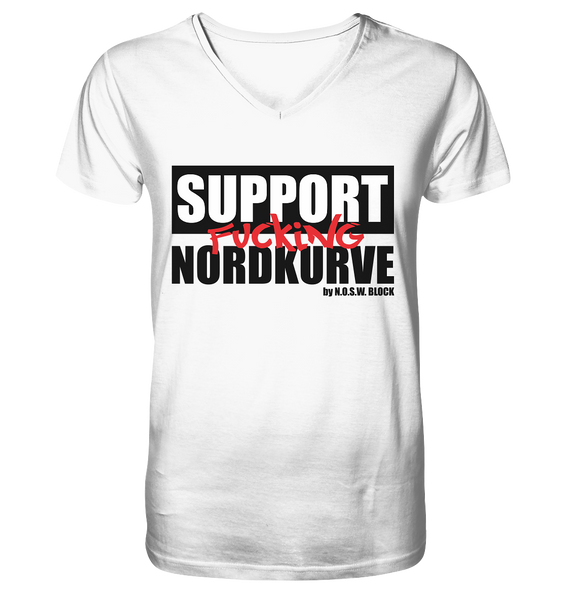 N.O.S.W. BLOCK Fanblock Shirt "SUPPORT FUCKING NORDKURVE" Männer Organic V-Neck T-Shirt weiss