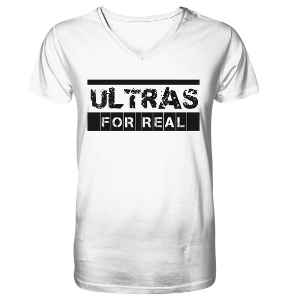 N.O.S.W. BLOCK Ultras Shirt "ULTRAS FOR REAL" beidseitig bedrucktes Männer Organic V-Neck T-Shirt weiss