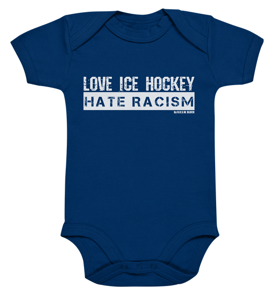 N.O.S.W. BLOCK Gegen Rechts Body "LOVE ICE HOCKEY HATE RACISM" Organic Baby Bodysuite nautical navy