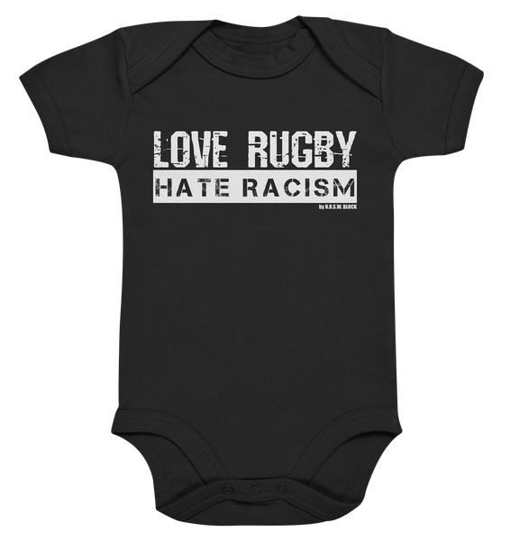 N.O.S.W. BLOCK Gegen Rechts Body "LOVE RUGBY HATE RACISM" Organic Baby Bodysuite schwarz