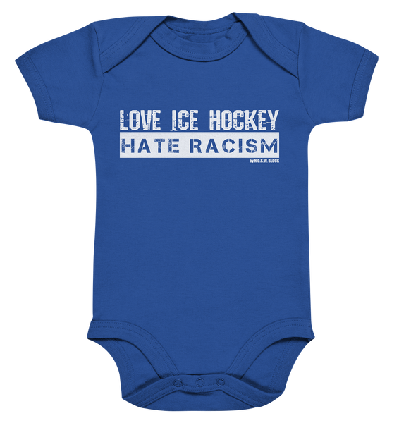 N.O.S.W. BLOCK Gegen Rechts Body "LOVE ICE HOCKEY HATE RACISM" Organic Baby Bodysuite cobalt blue organic