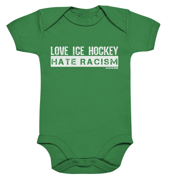 N.O.S.W. BLOCK Gegen Rechts Body "LOVE ICE HOCKEY HATE RACISM" Organic Baby Bodysuite kelly green