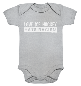 N.O.S.W. BLOCK Gegen Rechts Body "LOVE ICE HOCKEY HATE RACISM" Organic Baby Bodysuite heather grau