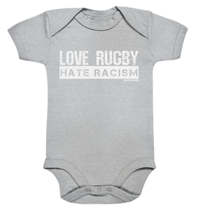 N.O.S.W. BLOCK Gegen Rechts Body "LOVE RUGBY HATE RACISM" Organic Baby Bodysuite heather grau