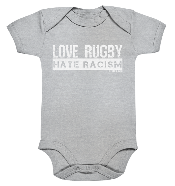 N.O.S.W. BLOCK Gegen Rechts Body "LOVE RUGBY HATE RACISM" Organic Baby Bodysuite heather grau