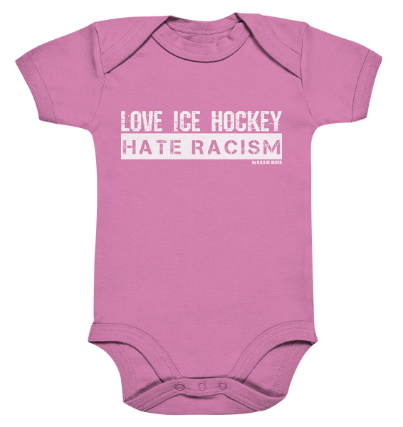 N.O.S.W. BLOCK Gegen Rechts Body "LOVE ICE HOCKEY HATE RACISM" Organic Baby Bodysuite bubble gum pink