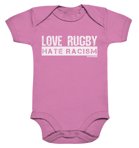 N.O.S.W. BLOCK Gegen Rechts Body "LOVE RUGBY HATE RACISM" Organic Baby Bodysuite bubble gum pink