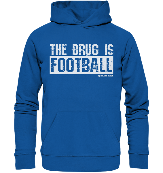 N.O.S.W. BLOCK Fanblock Hoodie "THE DRUG IS FOOTBALL" Männer Organic Basic Kapuzenpullover blau